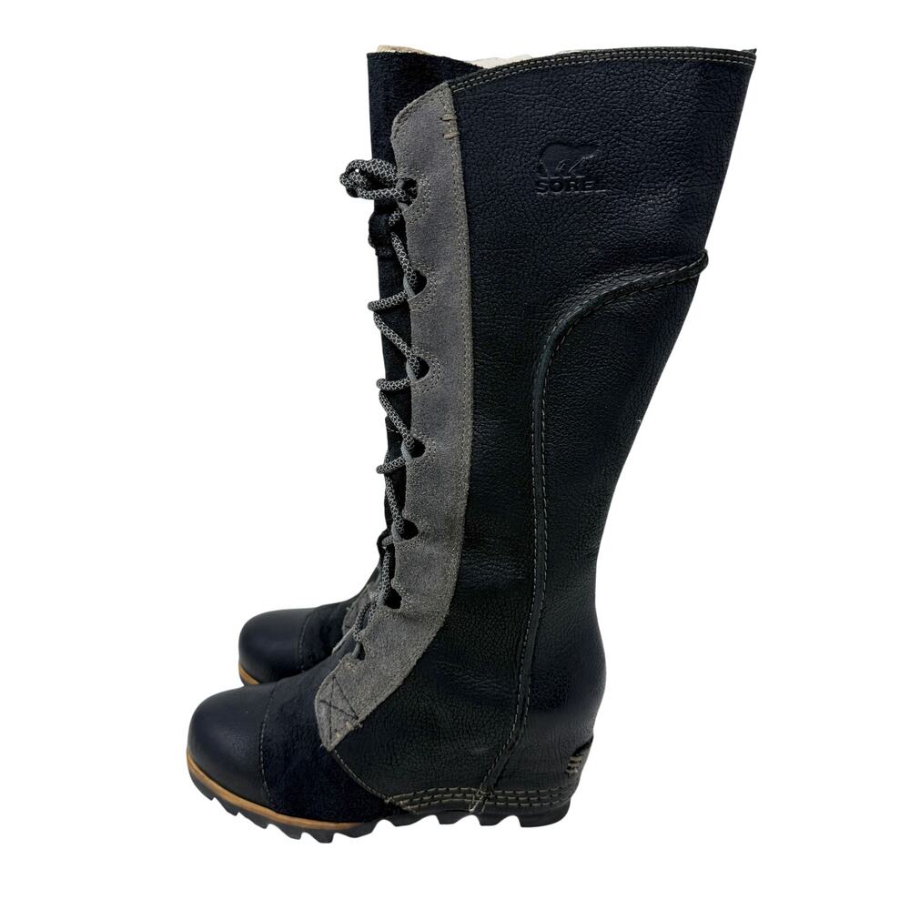 Sorel Black/Gray Leather & Suede Cate the Great Boots Lace Up Women's Size 6 EUC - Picture 3 of 9